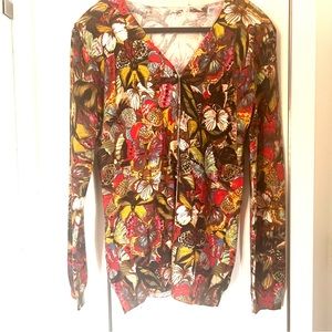 V NECK BUTTERFLY CARDIGAN SWEATER WITH GOLD BUTTONS SIZE SMALL